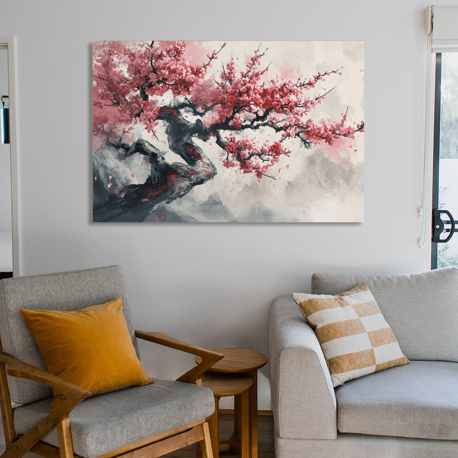 Amazon.co.jp: 絵画 桃の花の中国風水墨画インテリア 絵画 魅力的な花